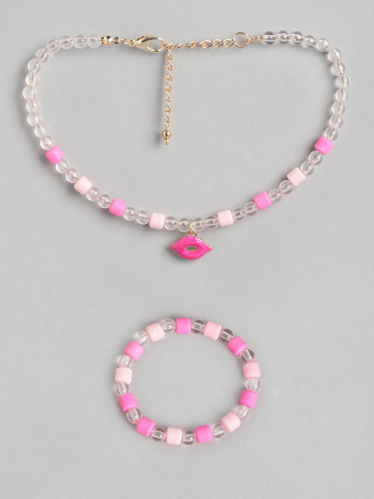 Blueberry KIDS Pink and peach beaded combo of necklace and bracelet