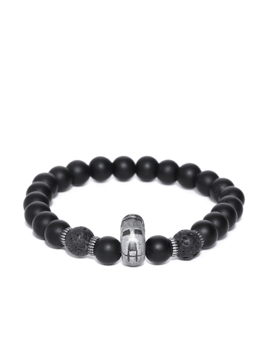 Lazy panda black semi precious lava beads bracelet