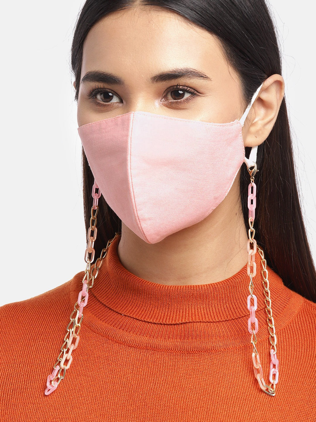 Blueberry Pink solid 2 ply cotton reusable chain mask