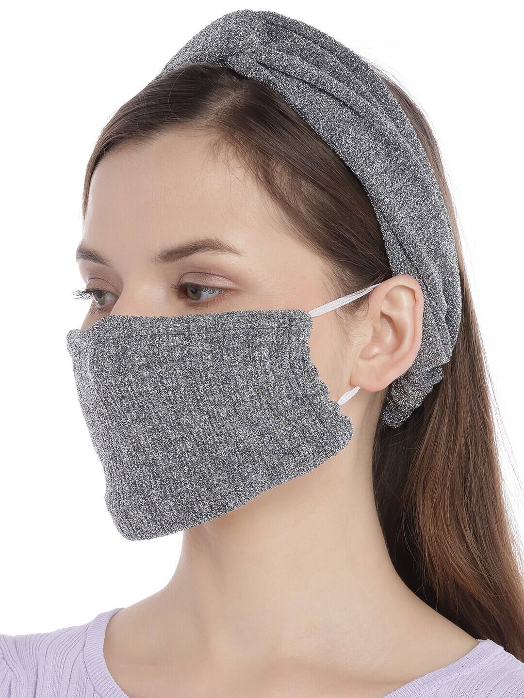 Blueberry glimmer grey knot hairband with reusable mask combo