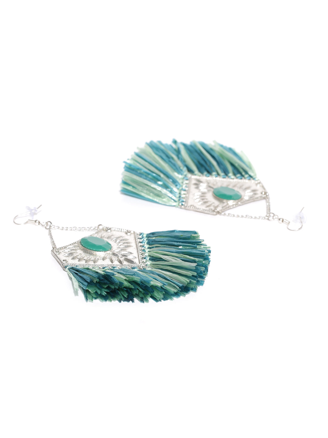 Blueberry silver and green tassel earrings