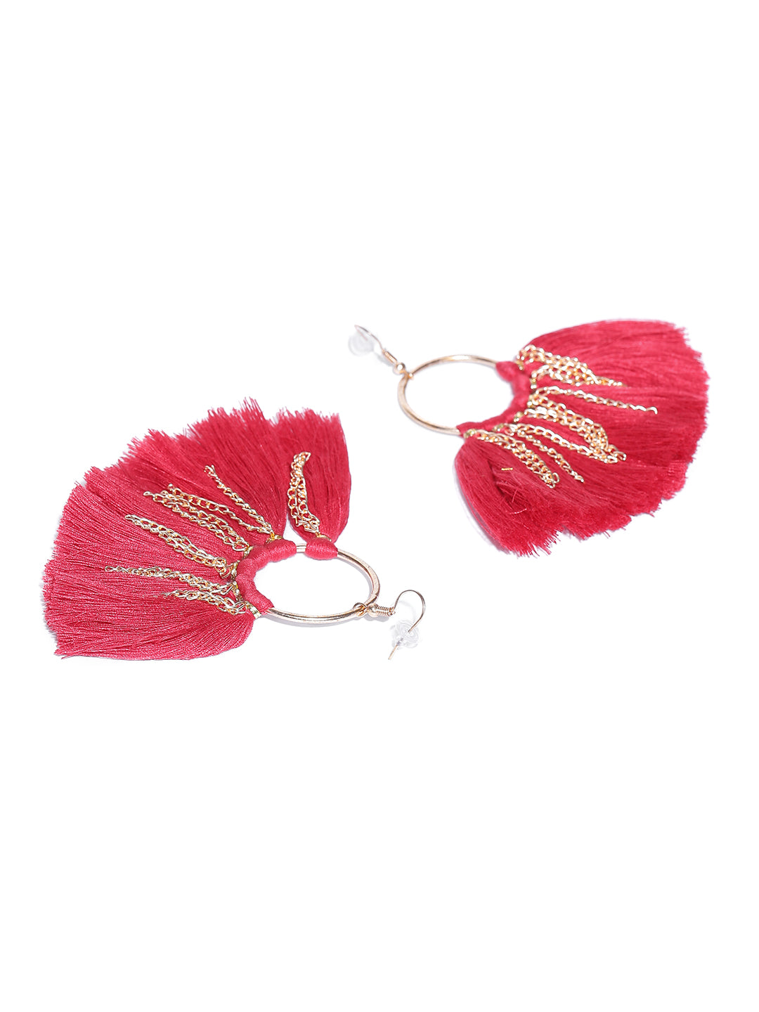 Blueberry red and gold tassel earrings