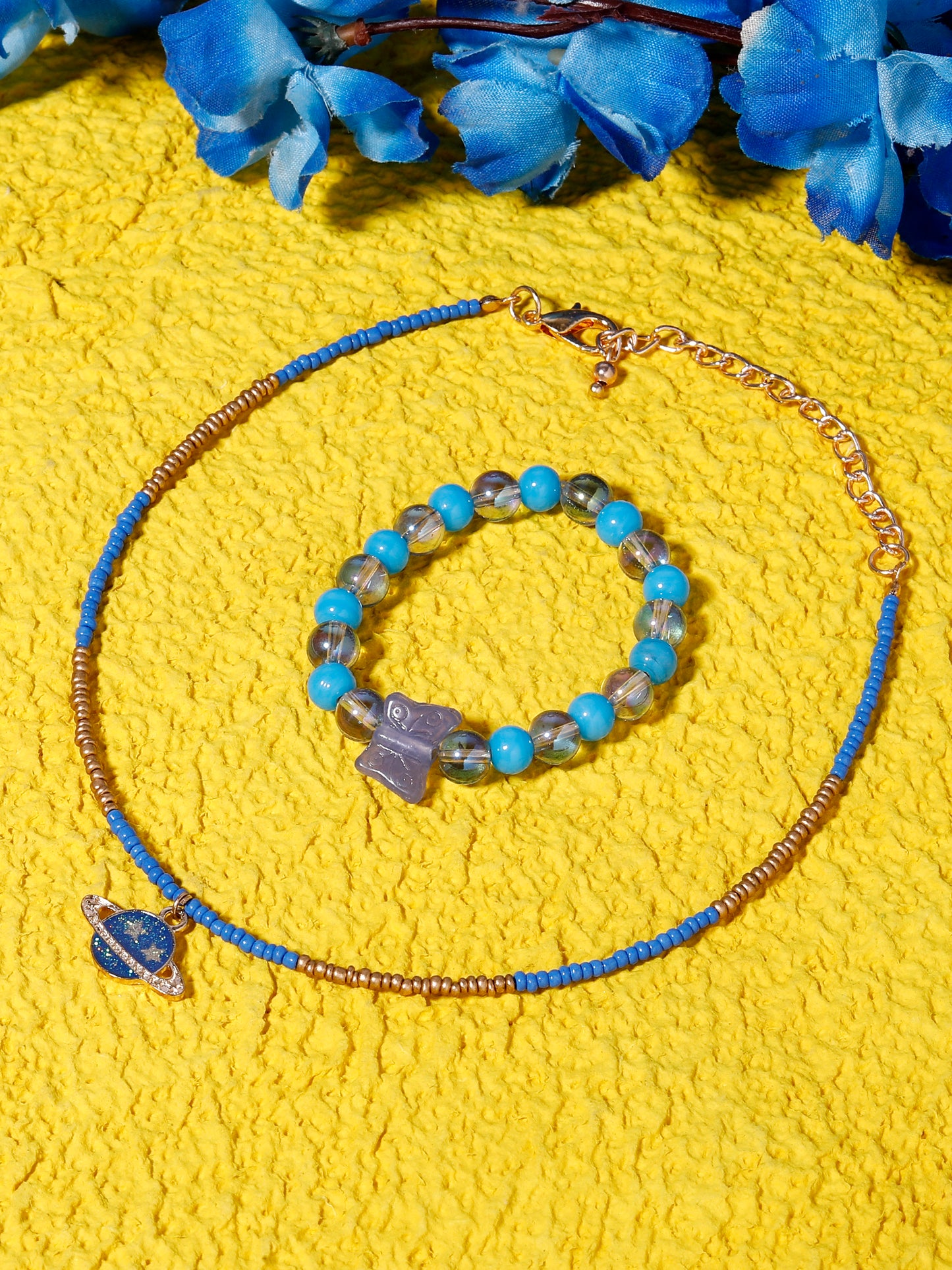 Blueberry KIDS blue and gold pendant necklace and bracelet combo