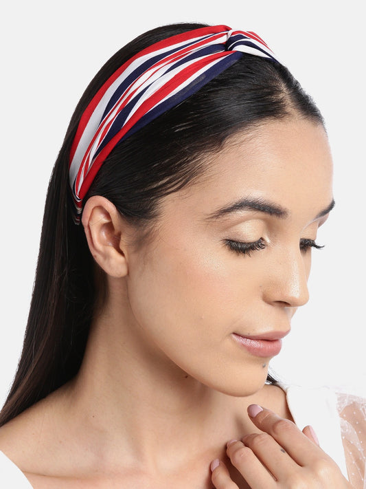 Blueberry red and blue stripe printed knot hairband