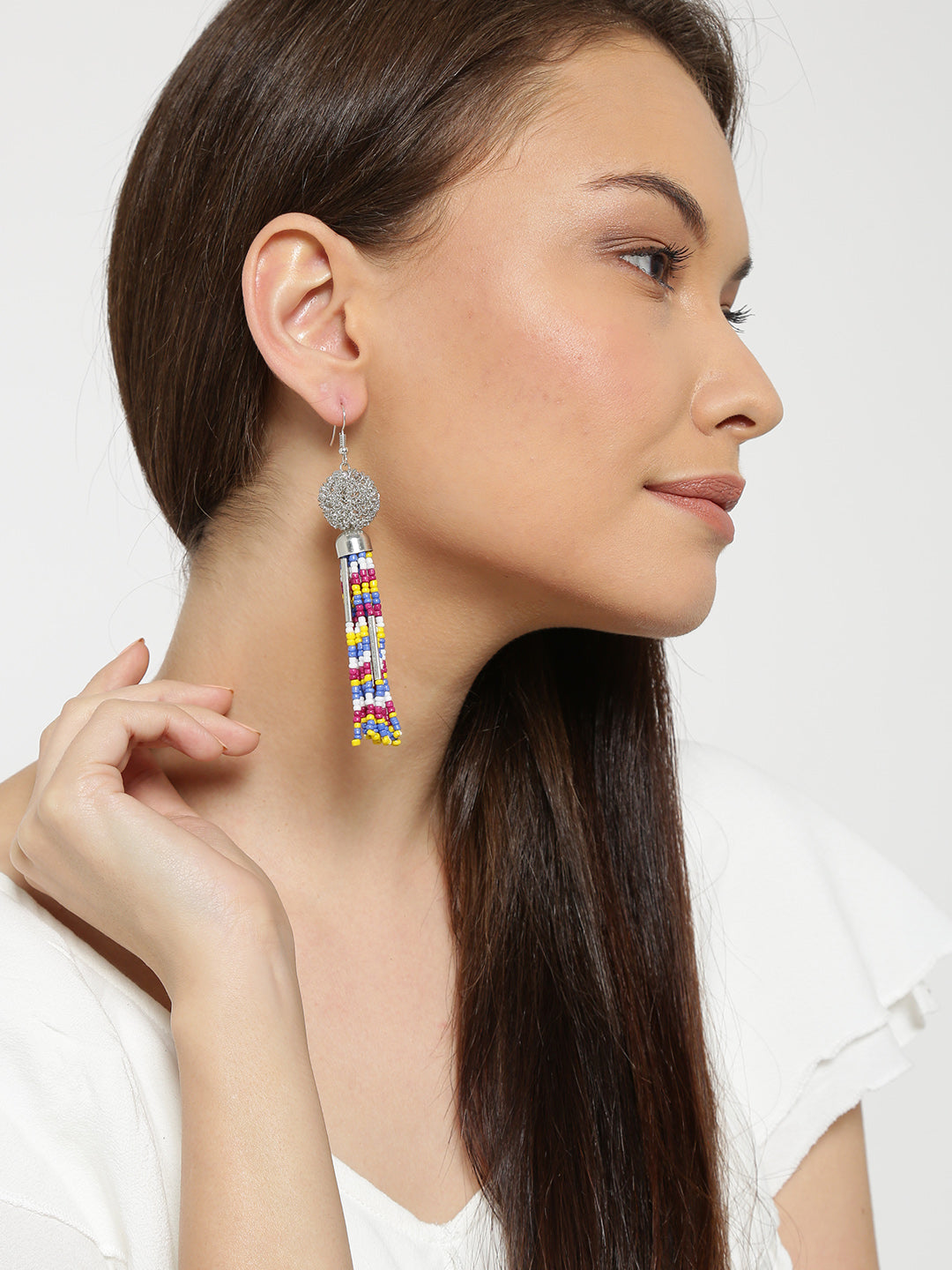 Multi colored beaded drop earrings