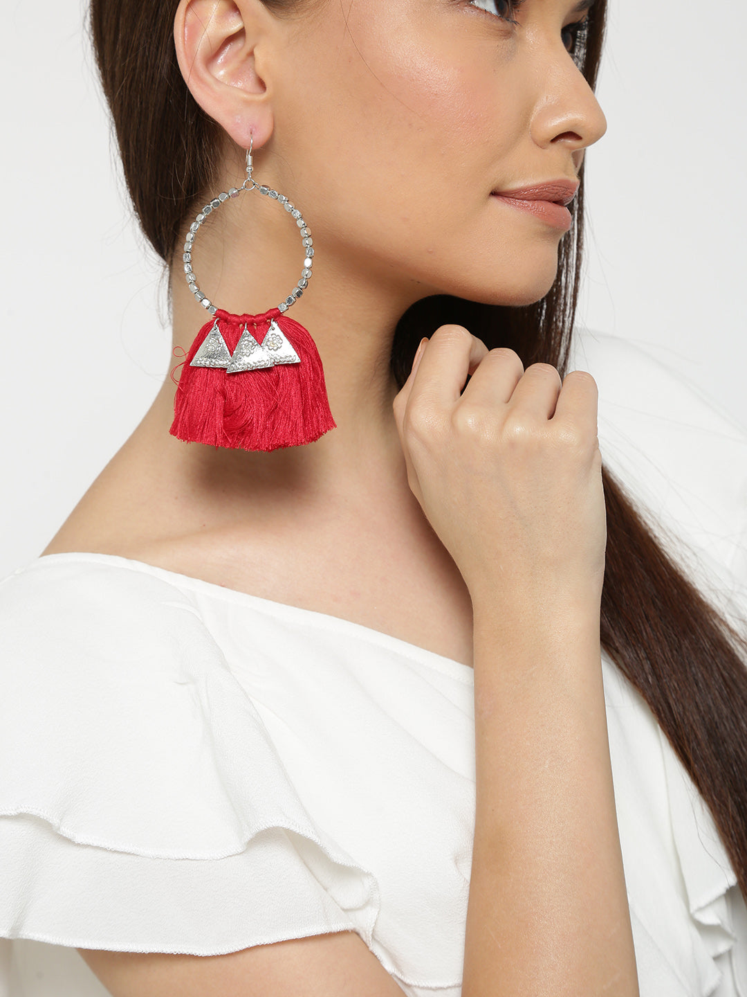 Blueberry silver and burgundy tassel earrings