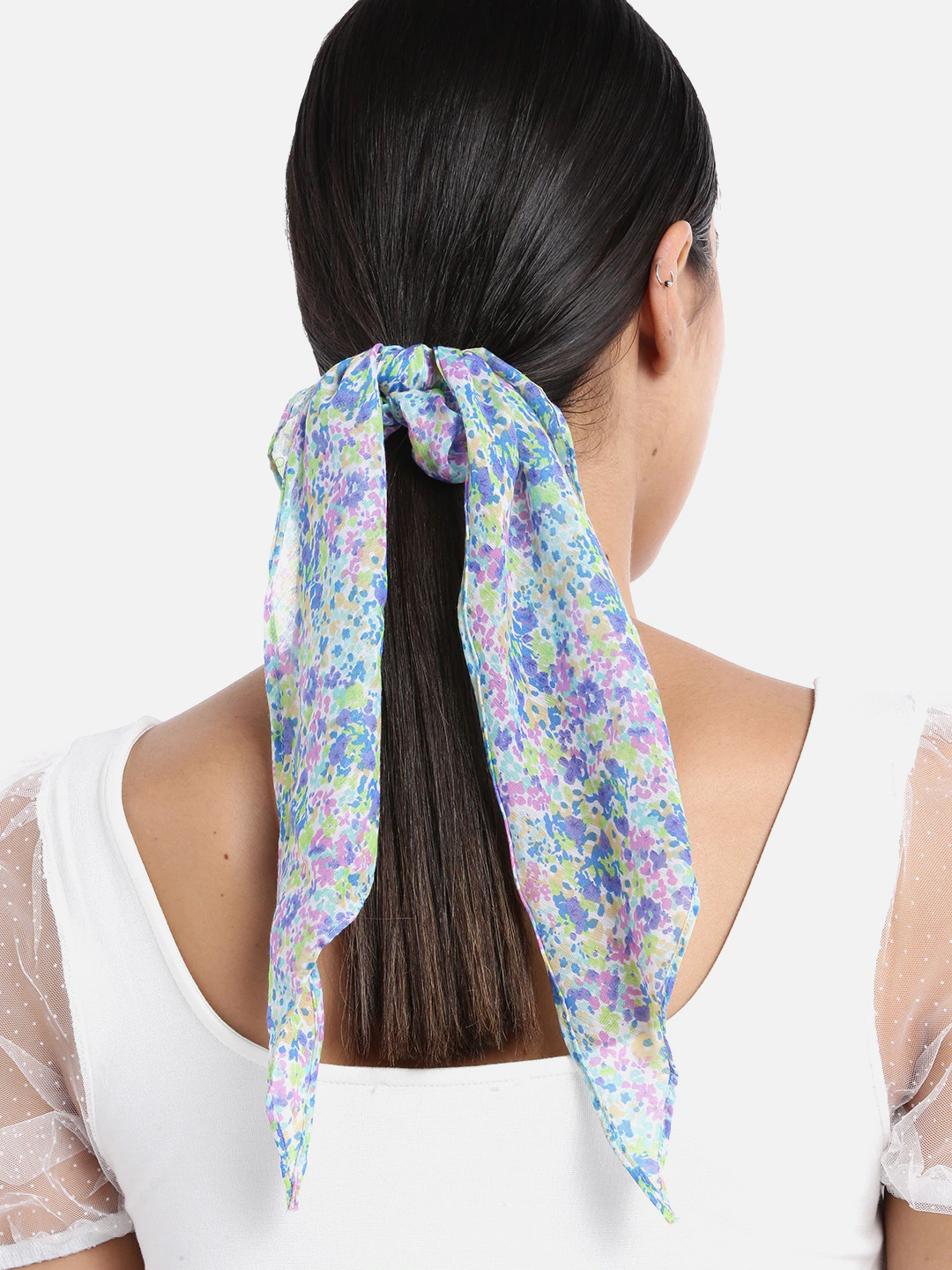 Blueberry floral printed Multi ruffle scrunchie
