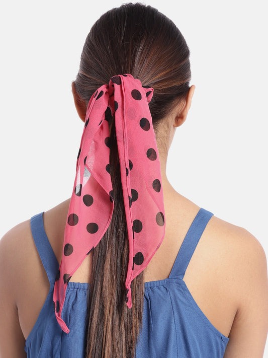 Blueberry black doted pink ruffle scrunchie