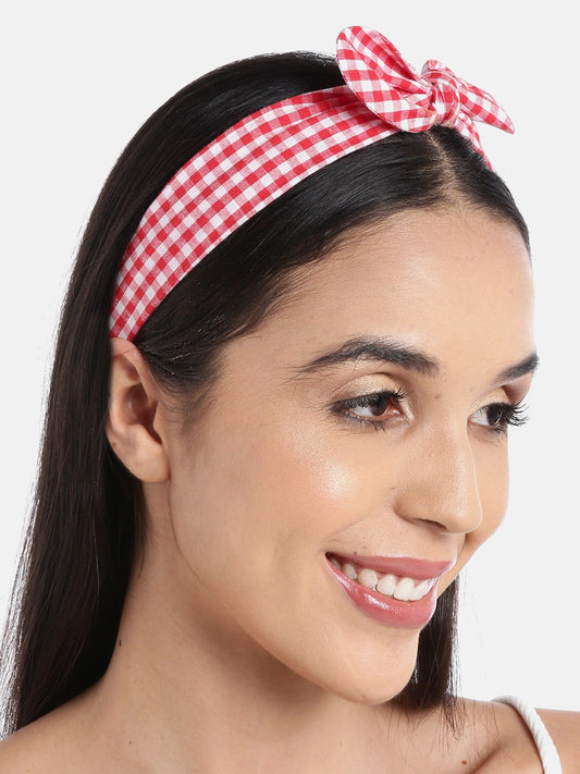 Blueberry red & white check pattern bunny knot hairband