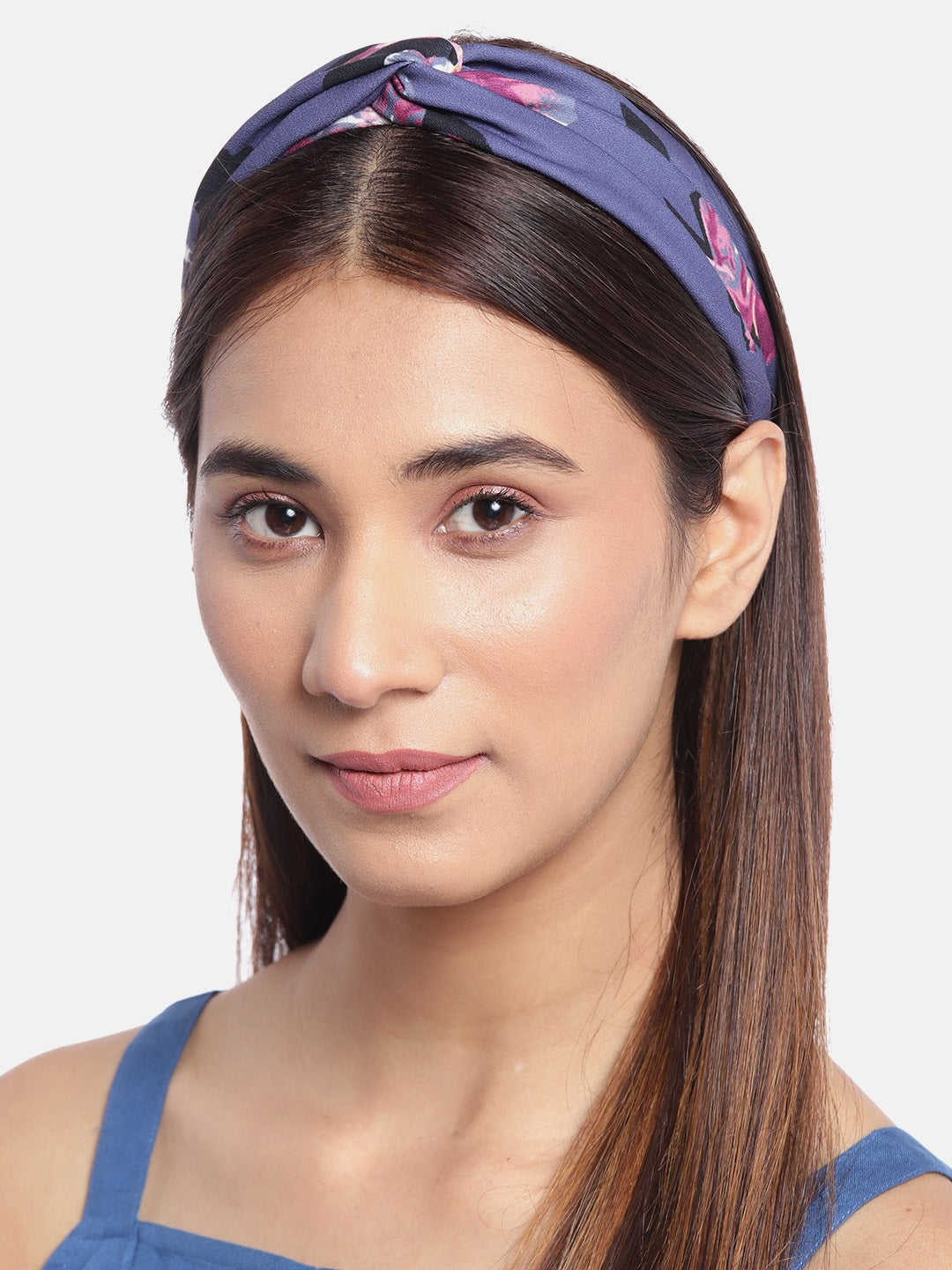 Blueberry multi floral printed blue knot hairband