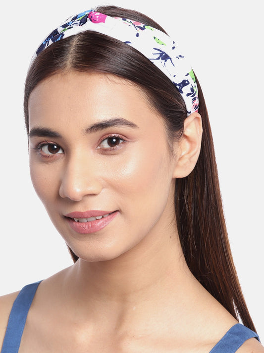 Blueberry multi floral printed white knot hairband