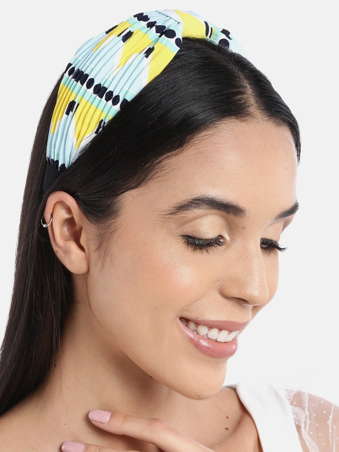 Blueberry multi printed pleated knot hairband