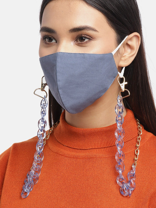 Blueberry Blue solid 2 ply cotton reusable chain mask