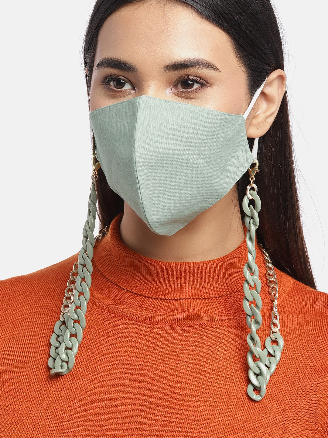 Blueberry Mint Green solid 2 ply cotton reusable chain mask