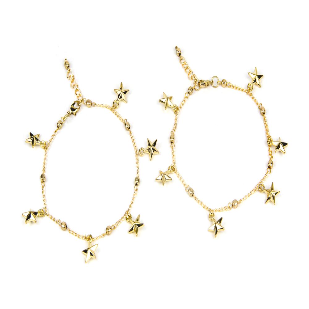 Blueberry set of 2 gold-toned chain anklets-onesize-gold