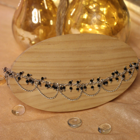 Blueberry silver chain anklet has black and white beads