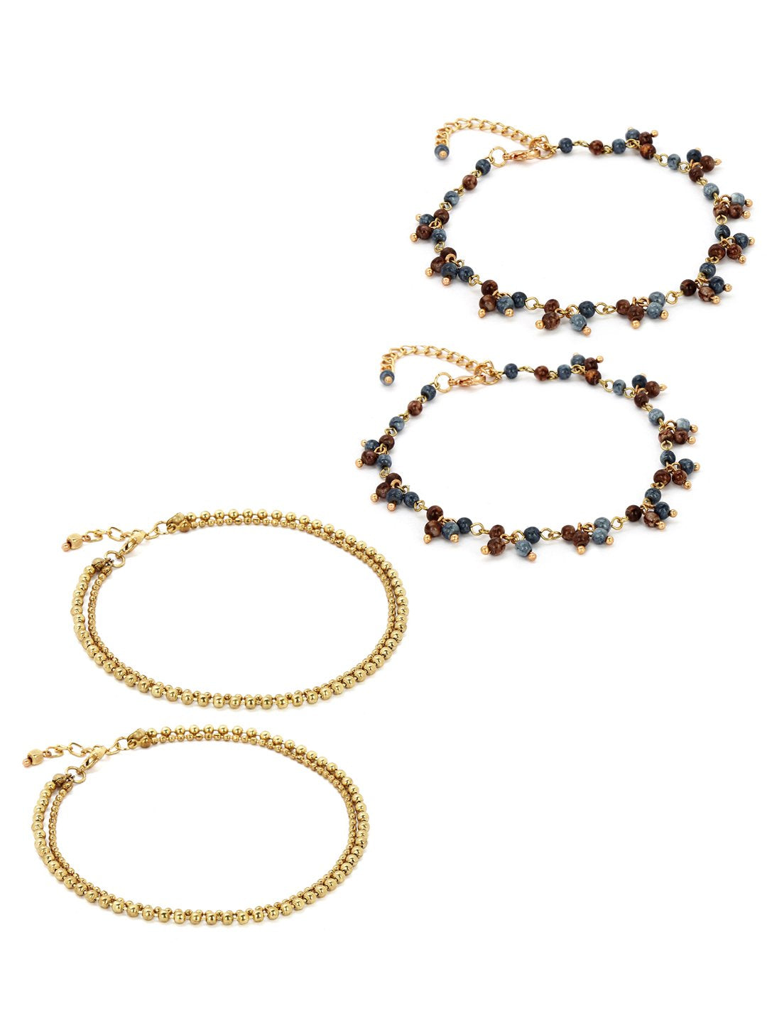 Set of 4 antique gold toned beaded anklets