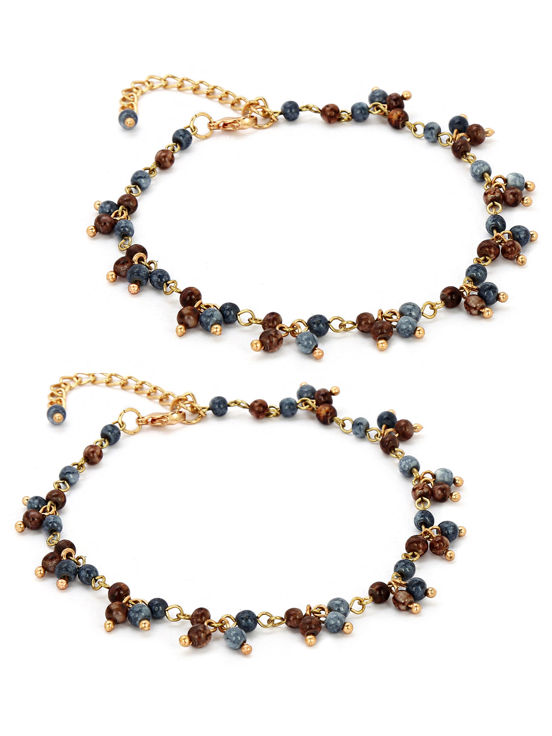 Set of 4 antique gold toned beaded anklets