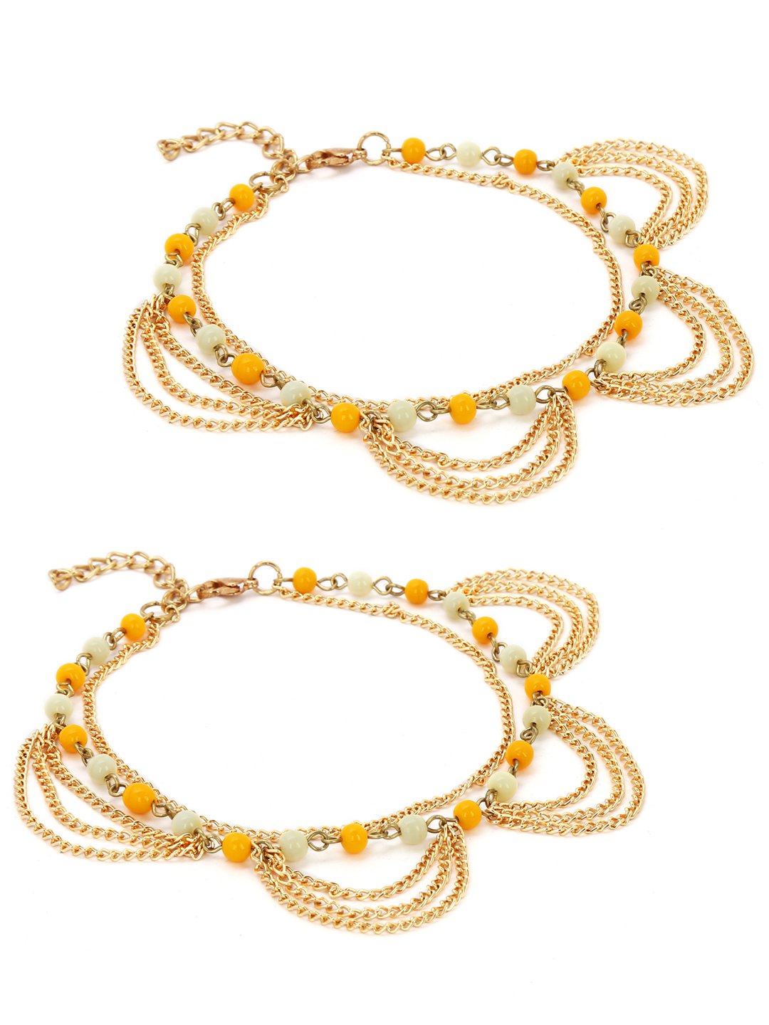 Set of 2 gold toned beaded anklets