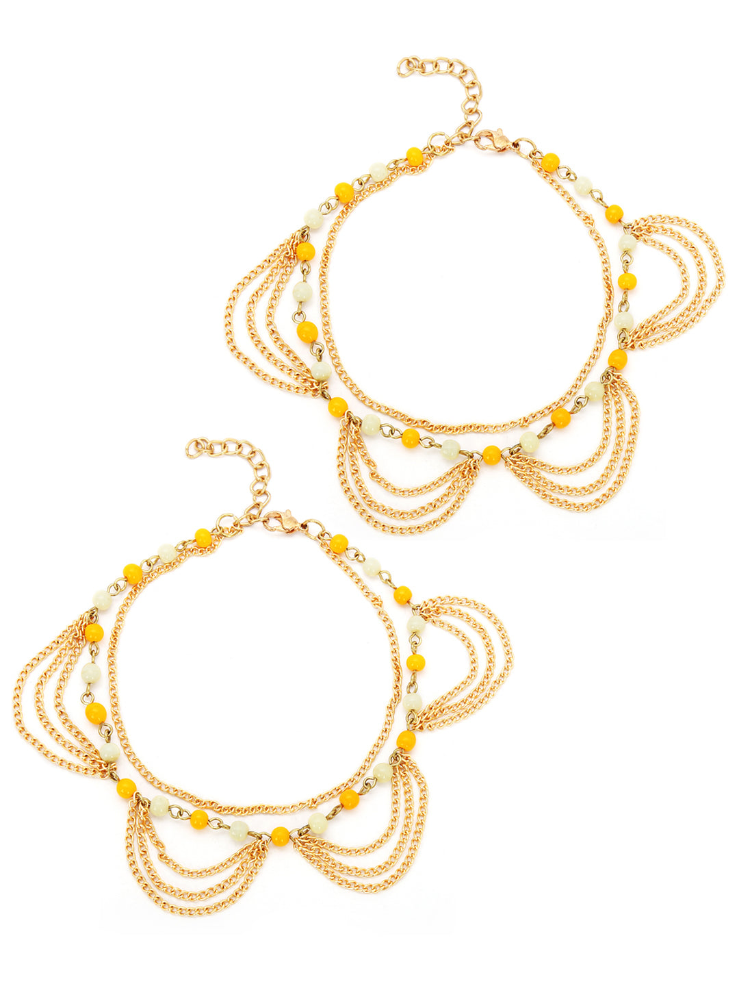 Set of 2 gold toned beaded anklets
