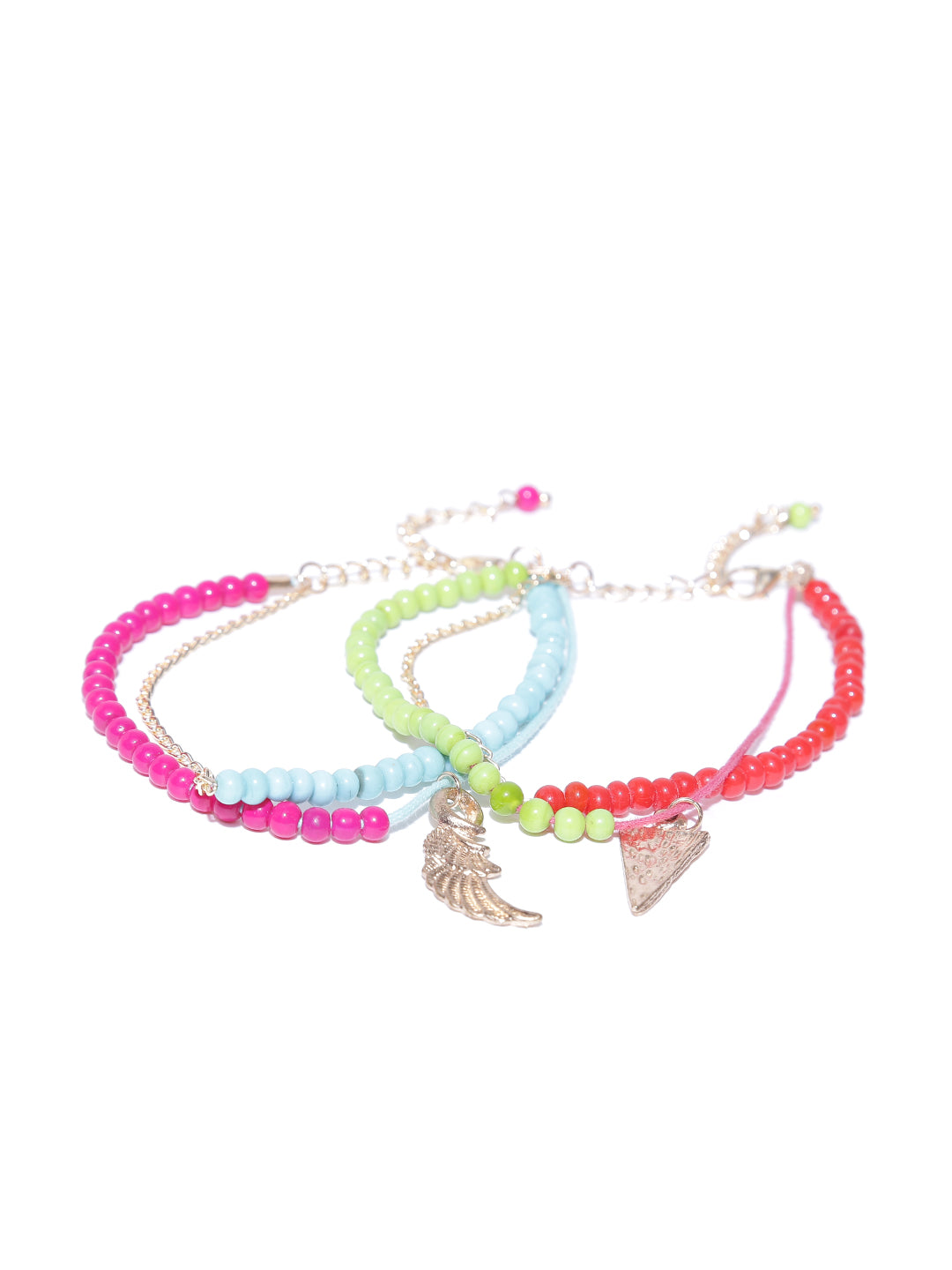 Set of 2 beaded charm anklets