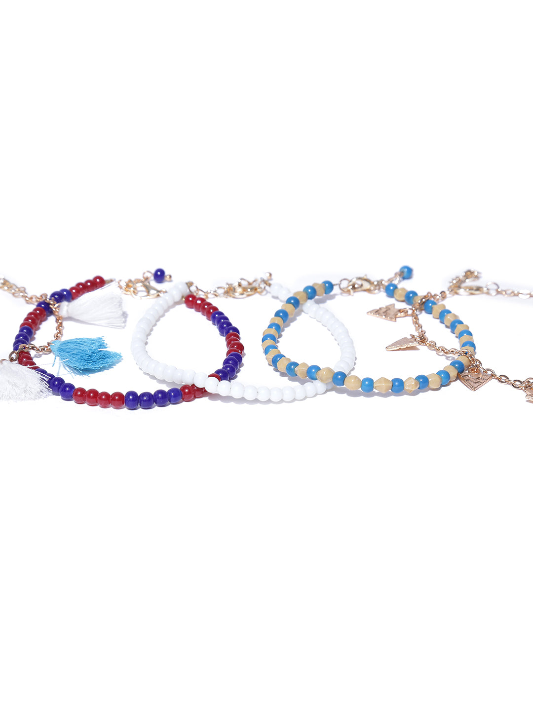 Blueberry Set of 5 Beaded and Tassel Anklets