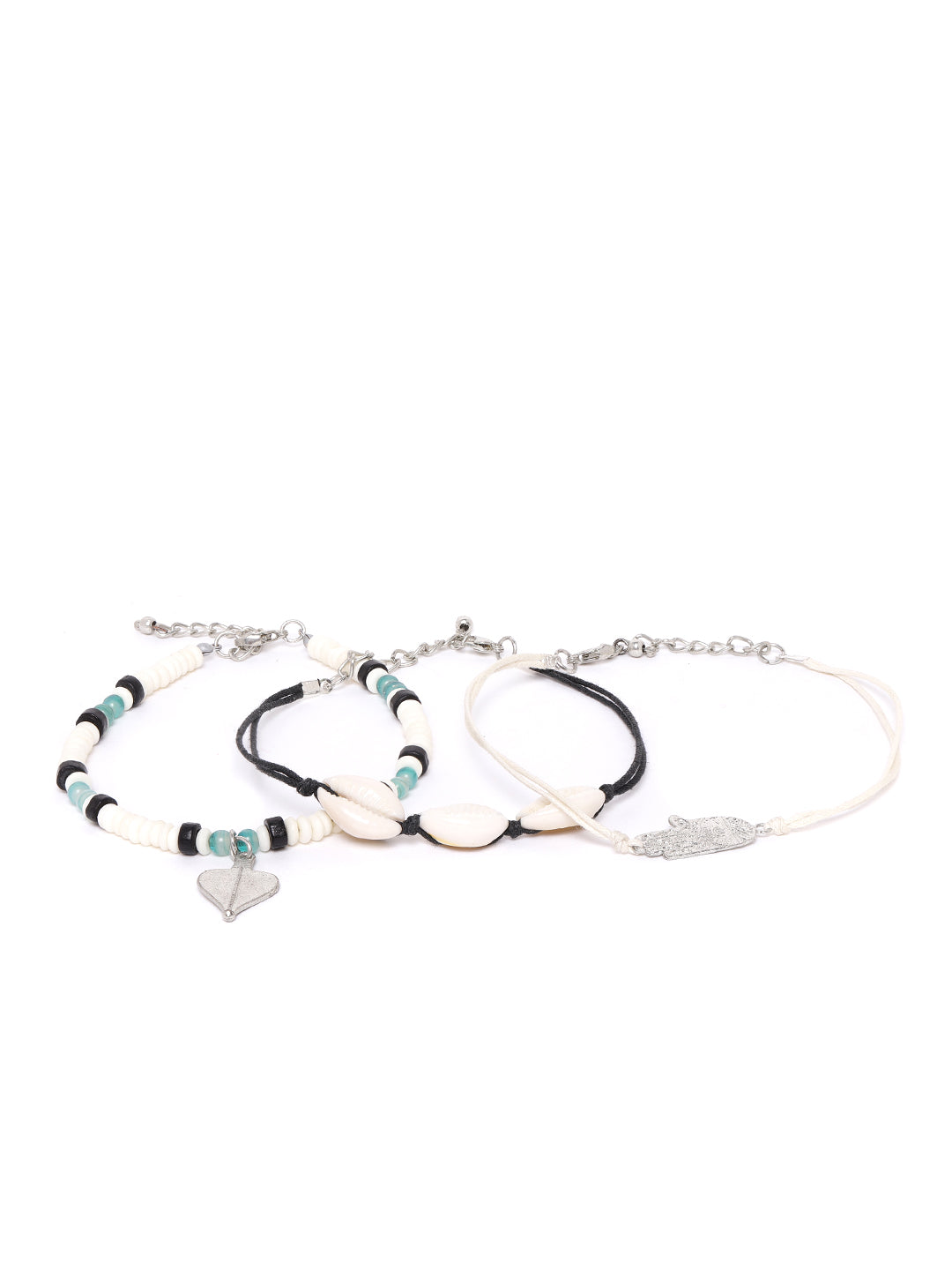 Blueberry set of 3 Multi colour beads and white shell detailing anklet