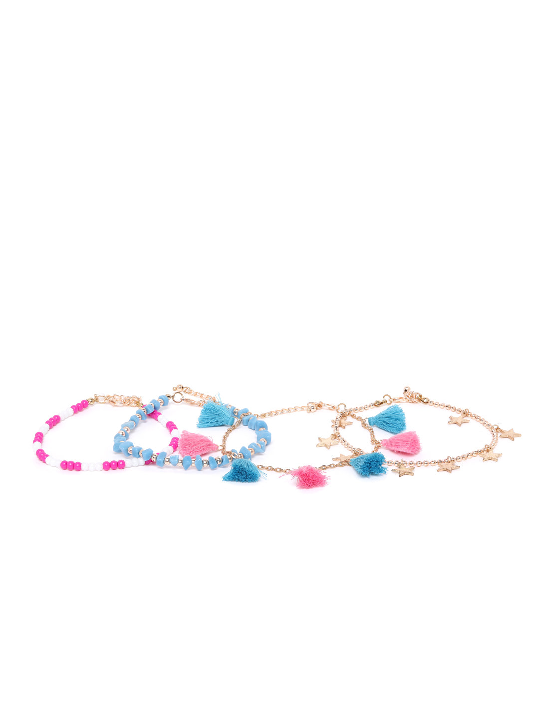 Blueberry set of 4 multi color and gold plated chain anklets