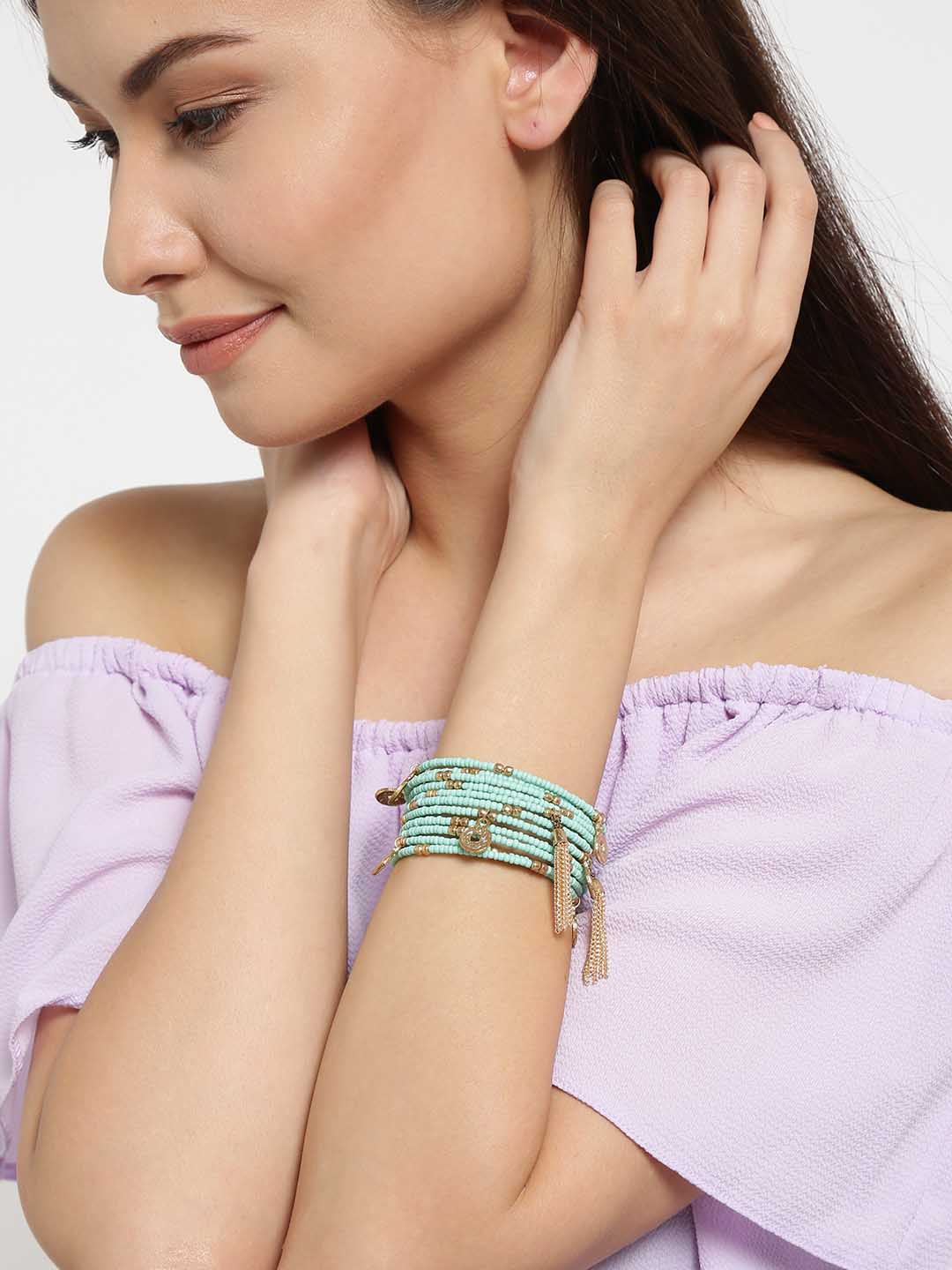 Blueberry green beaded spiral bracelet