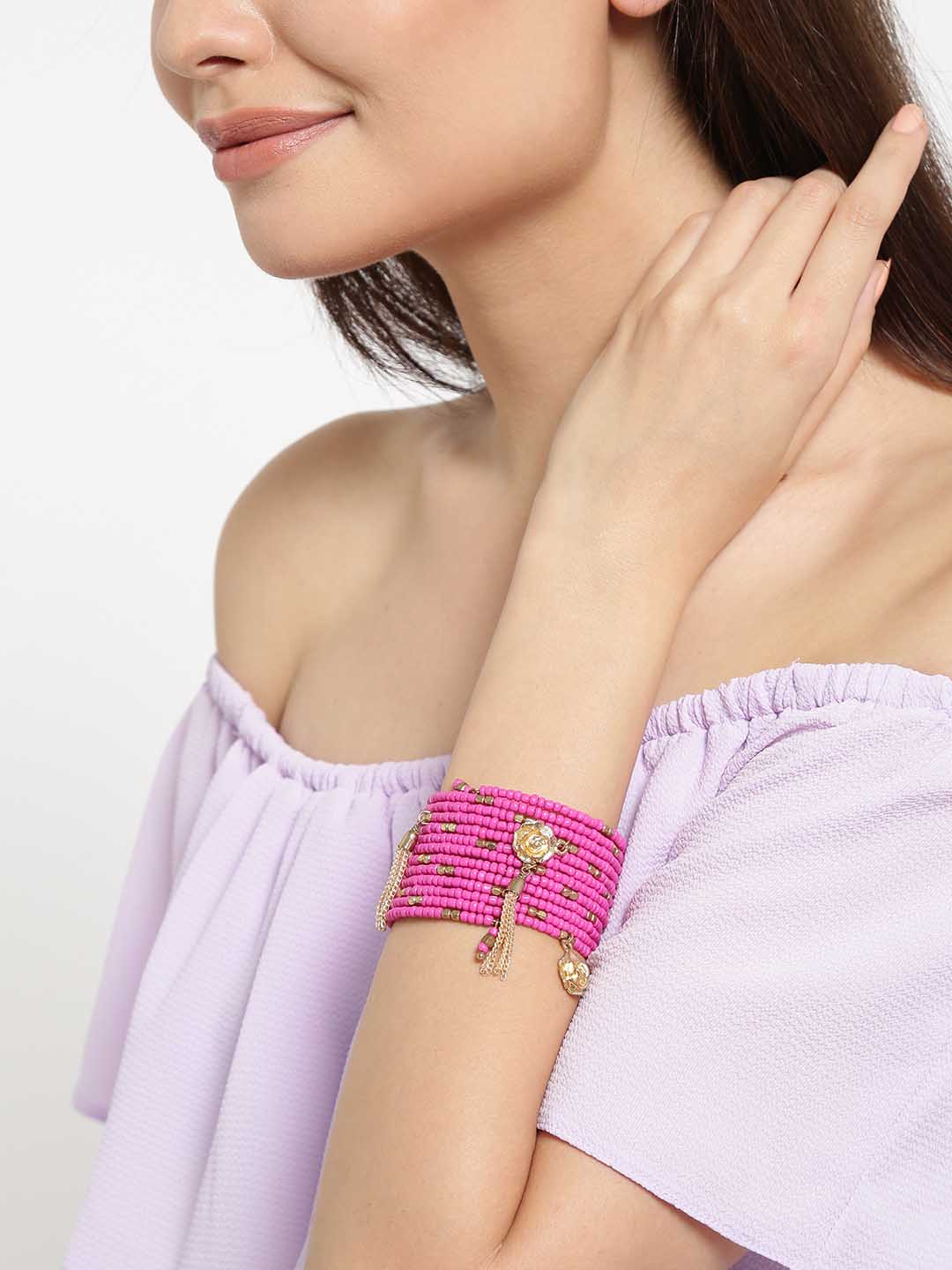 Blueberry pink beaded spiral bracelet