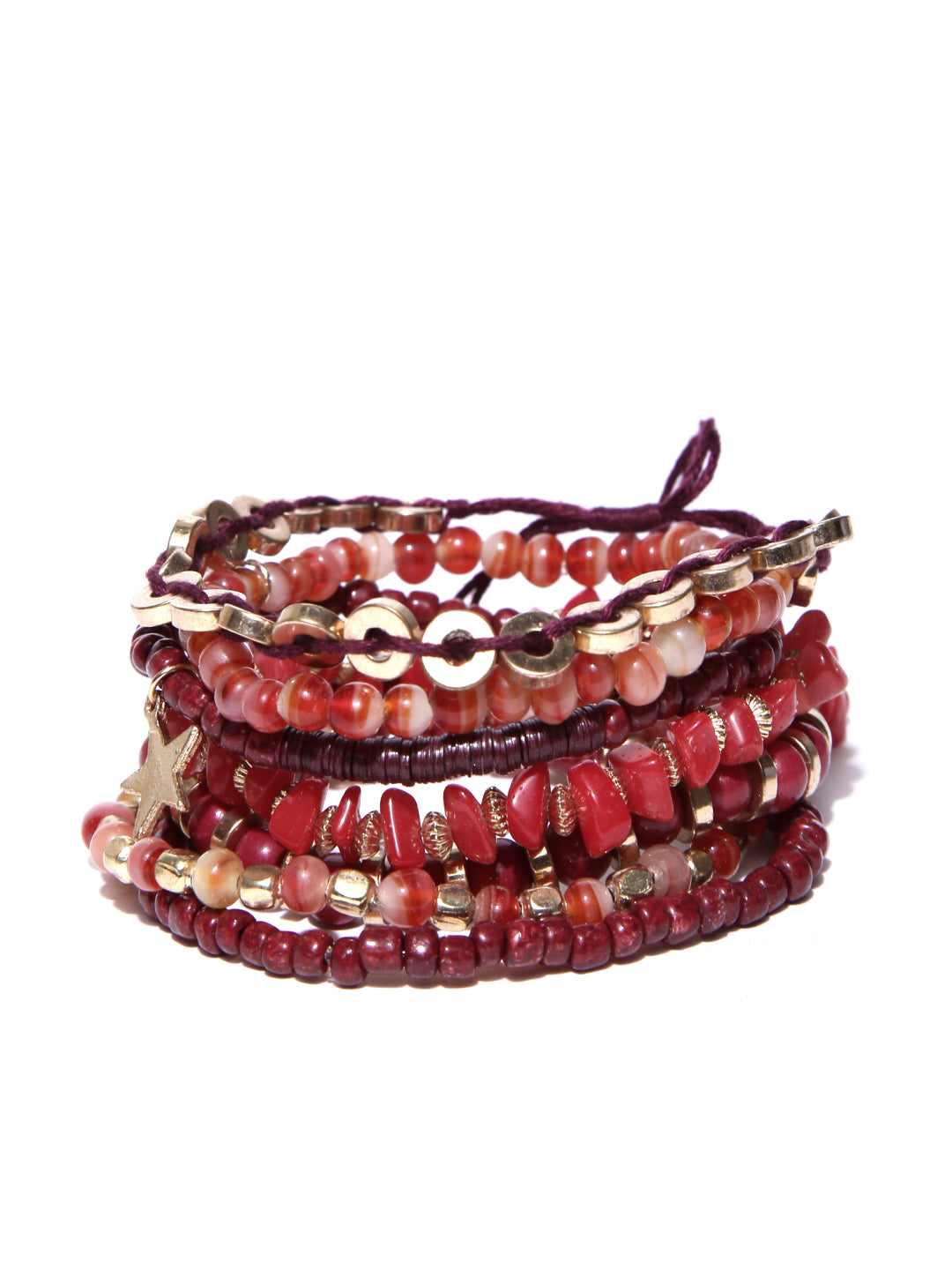 Blueberry set of 7 red and gold beaded bracelets