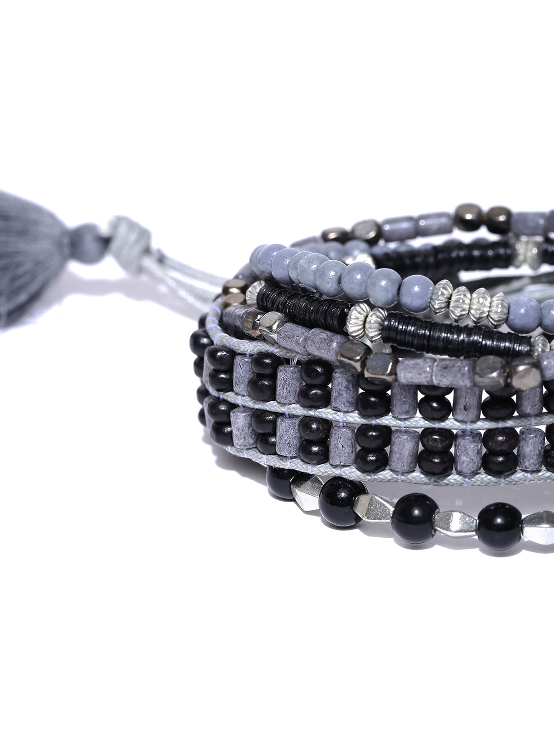Blueberry set of 5 black and grey beaded bracelet