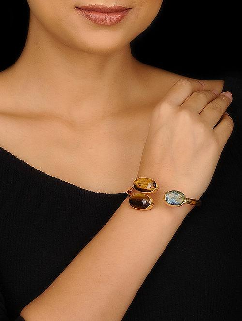 Blueberry gold plated tigers eye stone detailing cuff