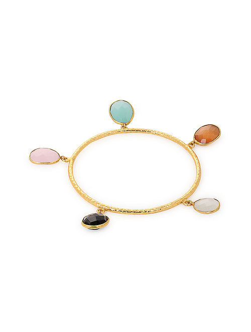Blueberry gold plated cuff has multi colour stone detailing