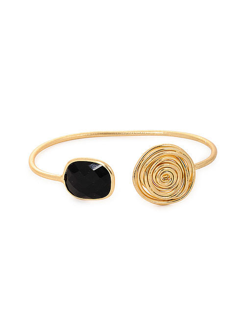 Blueberry gold plated cuff has vlack colour stone detailing