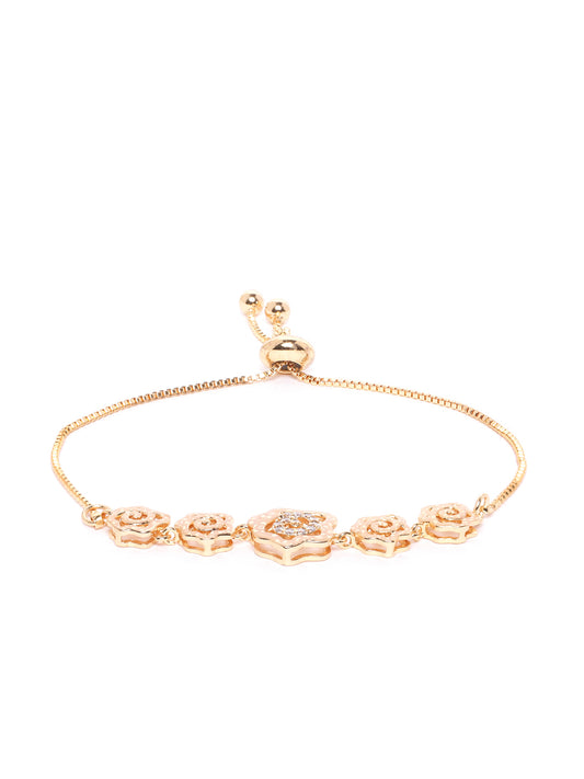 Blueberry gold plated rose shape crystal embellished adjustable chain bracelet