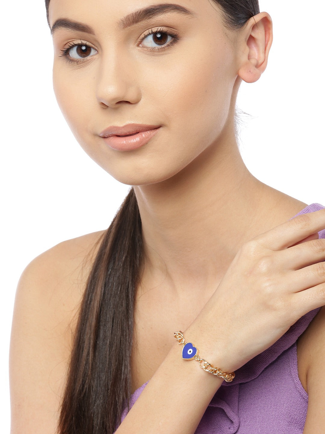 Blueberry gold plated heart Evil Eye chain bracelet