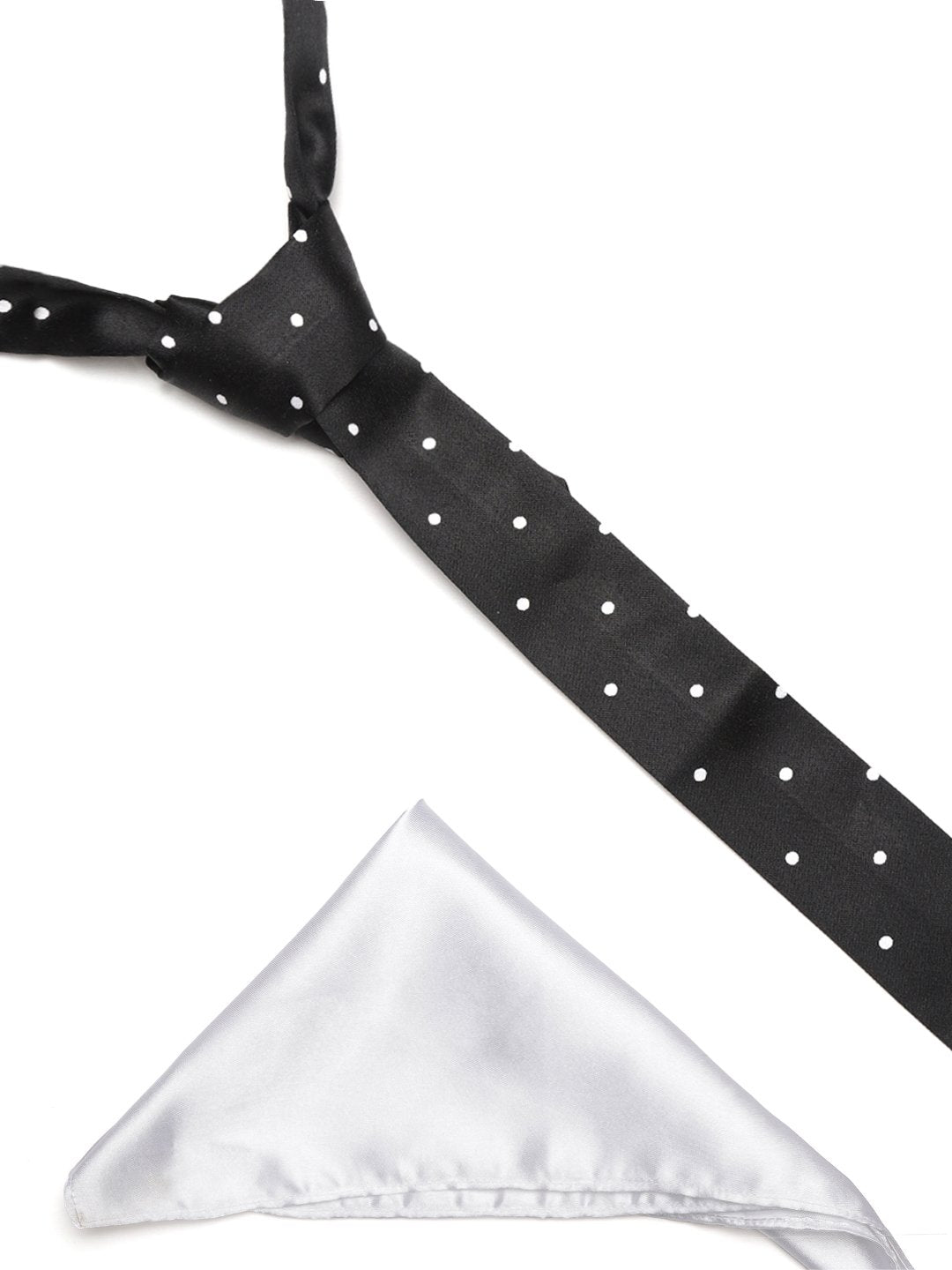 Lazy panda black dotted tie with white pocket square
