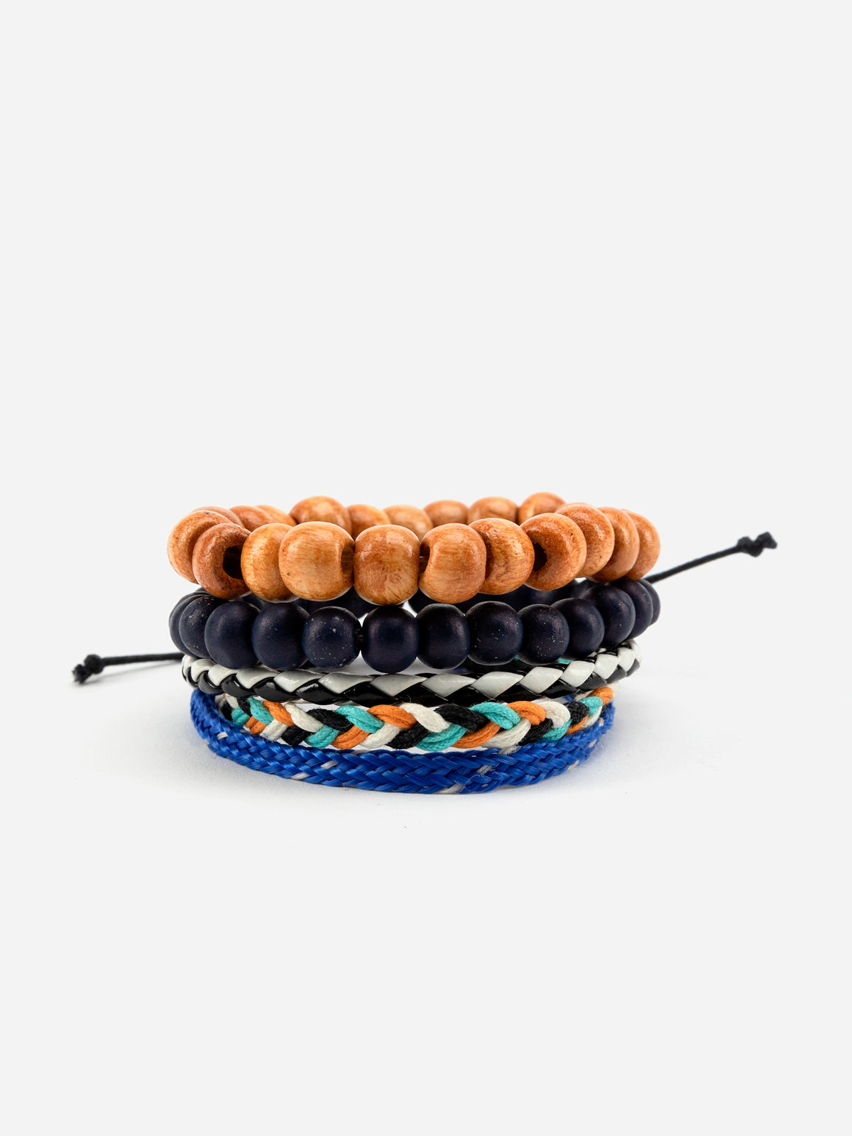 Lazy Panda set of 3 multicolored wood beaded studded bracelets
