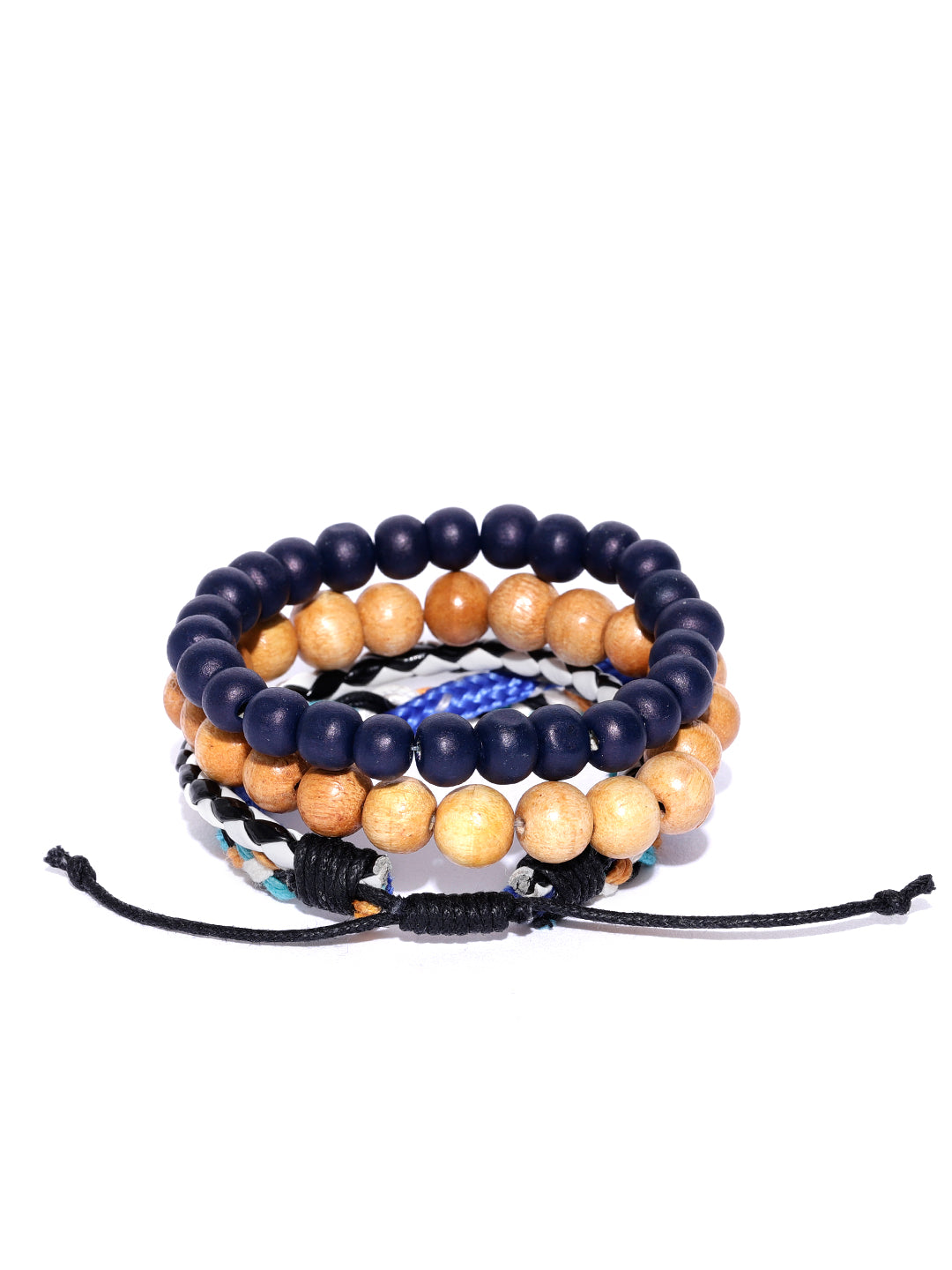 Lazy Panda set of 3 multicolored wood beaded studded bracelets