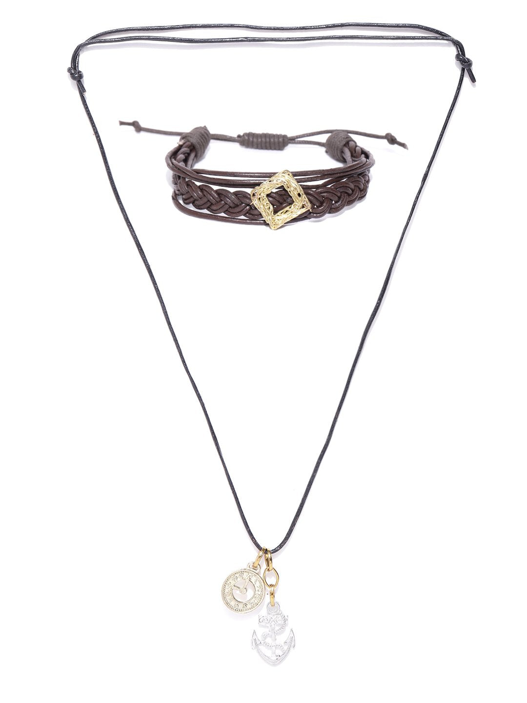 Lazy panda set of 2 pendant necklace and brown bracelet