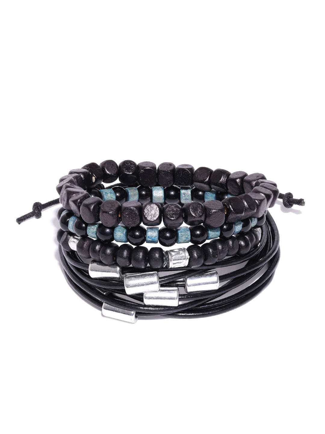 Lazy panda set of 4 black wooden beads detailing bracelets for men