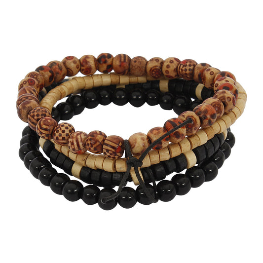 Lazy panda wood, glass bracelet set (pack of 4)