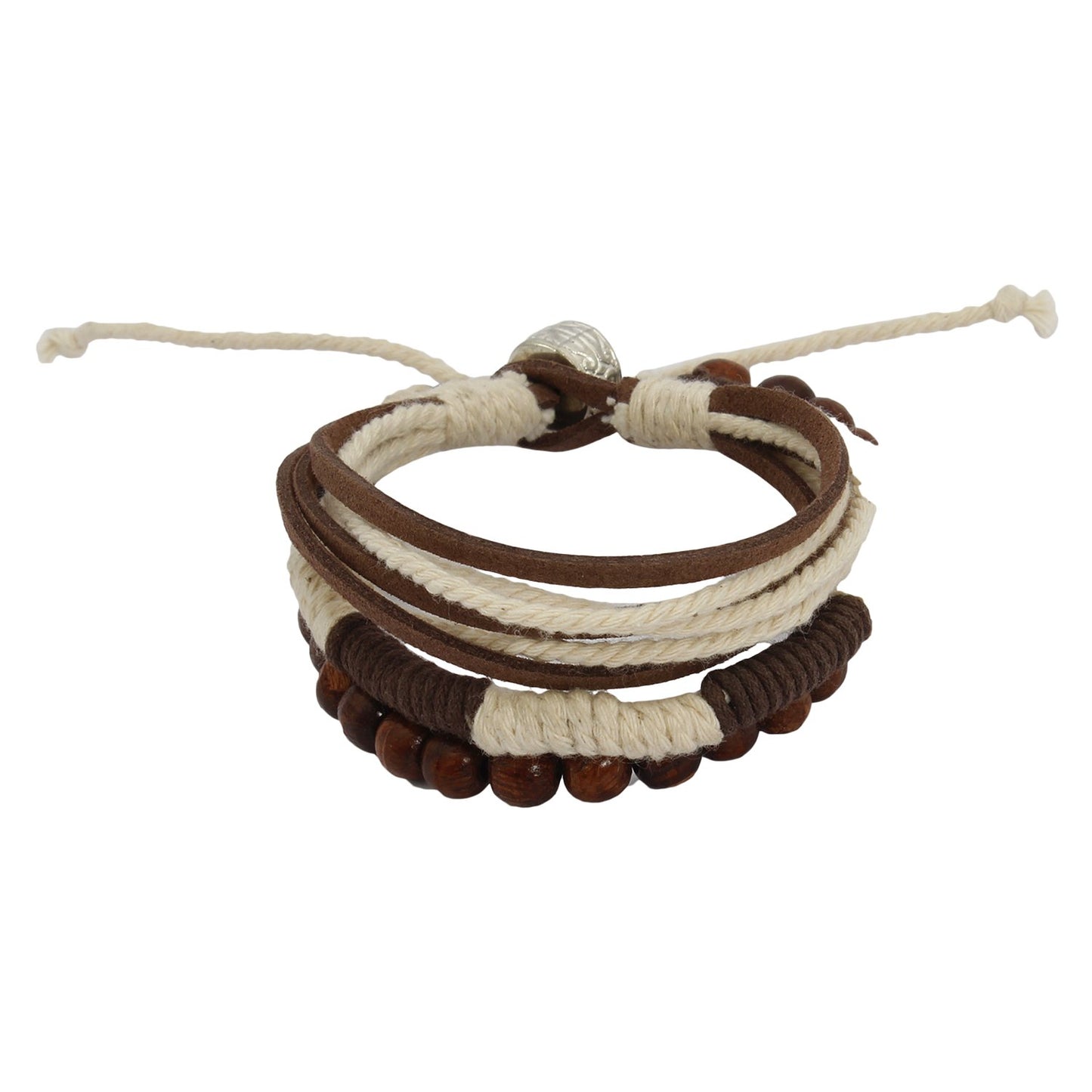 Lazy panda wood, leather bracelet set (pack of 2)
