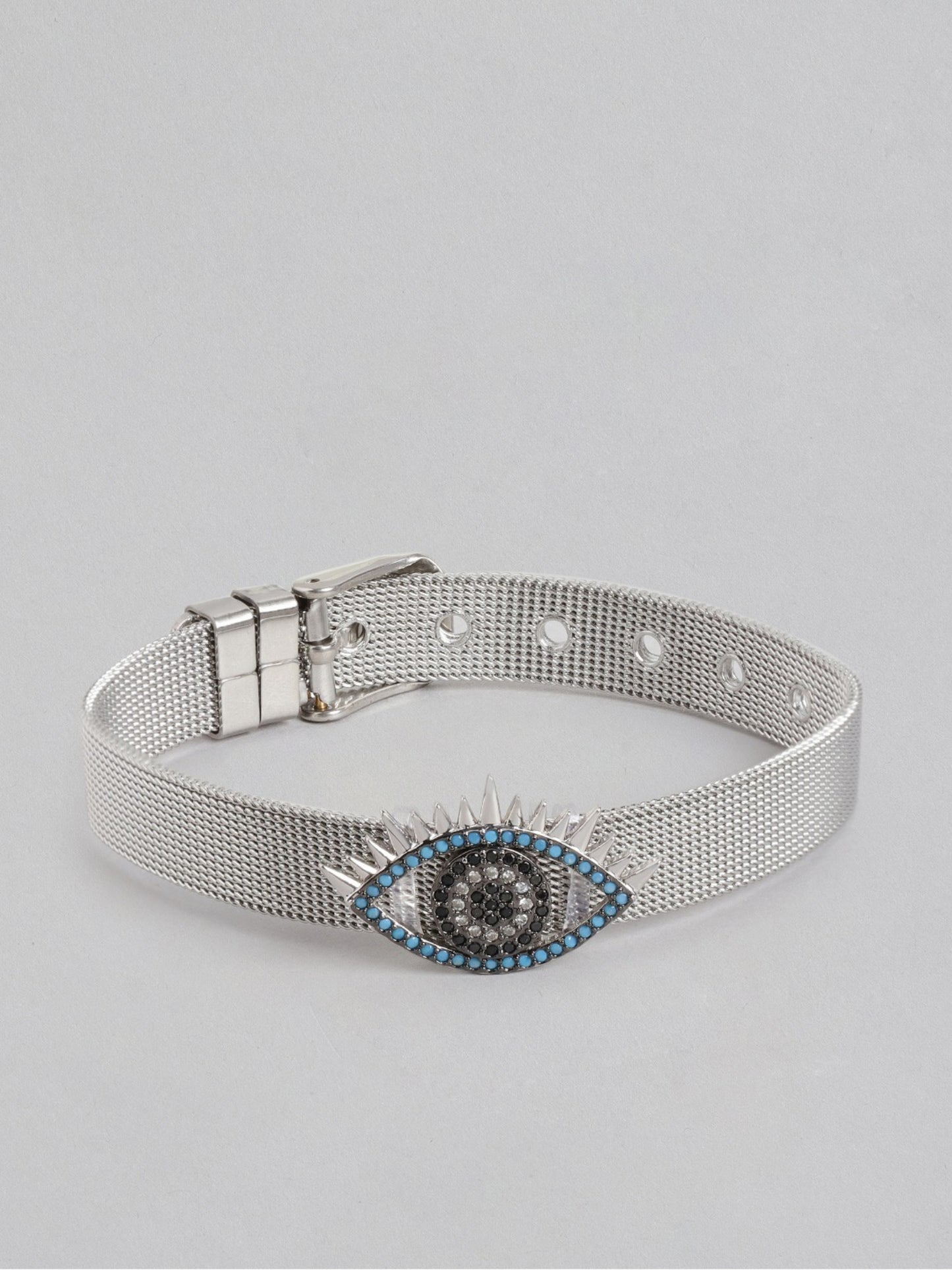 Blueberry silver plated Evil Eye strap bracelet