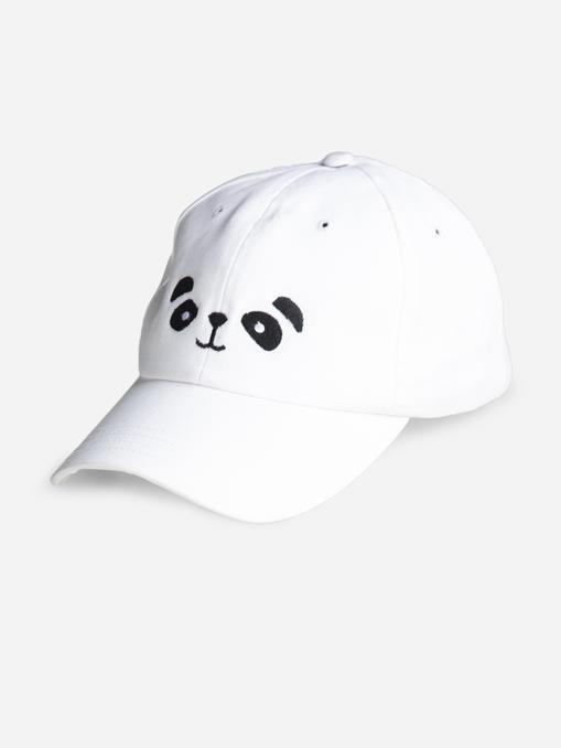 black panda face embroidery detailing baseball white cap