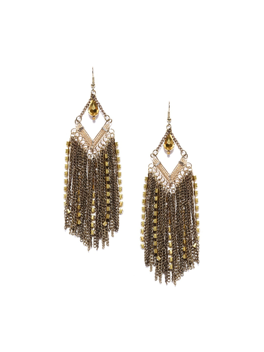 Blueberry antique gold plated chain tassel drop earring