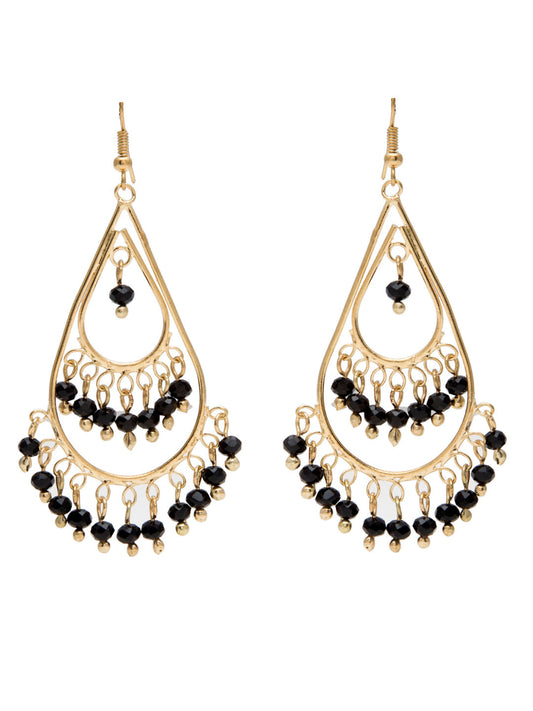 Blueberry gold plated black beads detailing drop earring