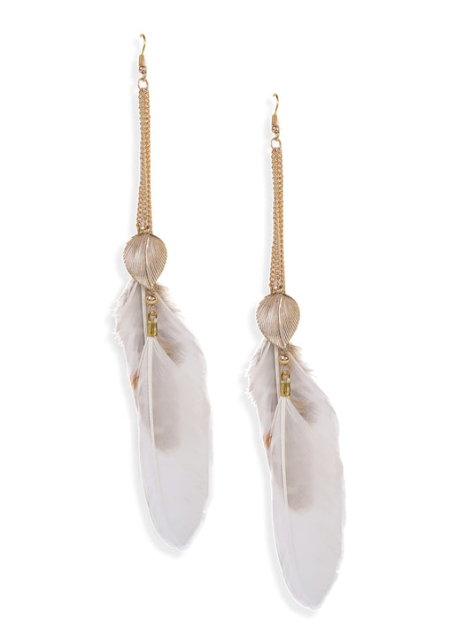 Blueberry gold plated feather detailing drop earring