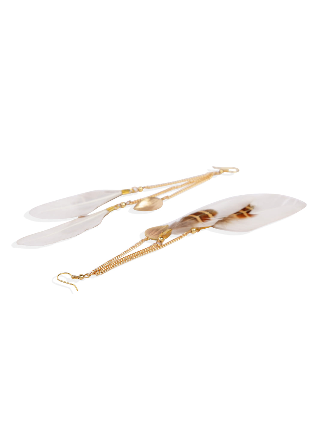 Blueberry gold plated feather detailing drop earring